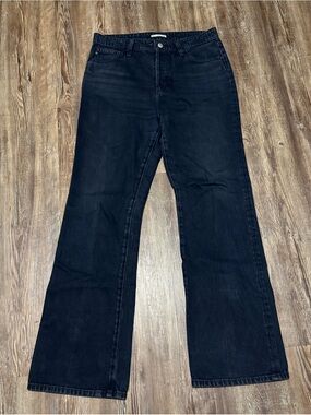 Alexa Chung for AG Straight Legs Jeans Women's 31 Button Fly in Black Denim